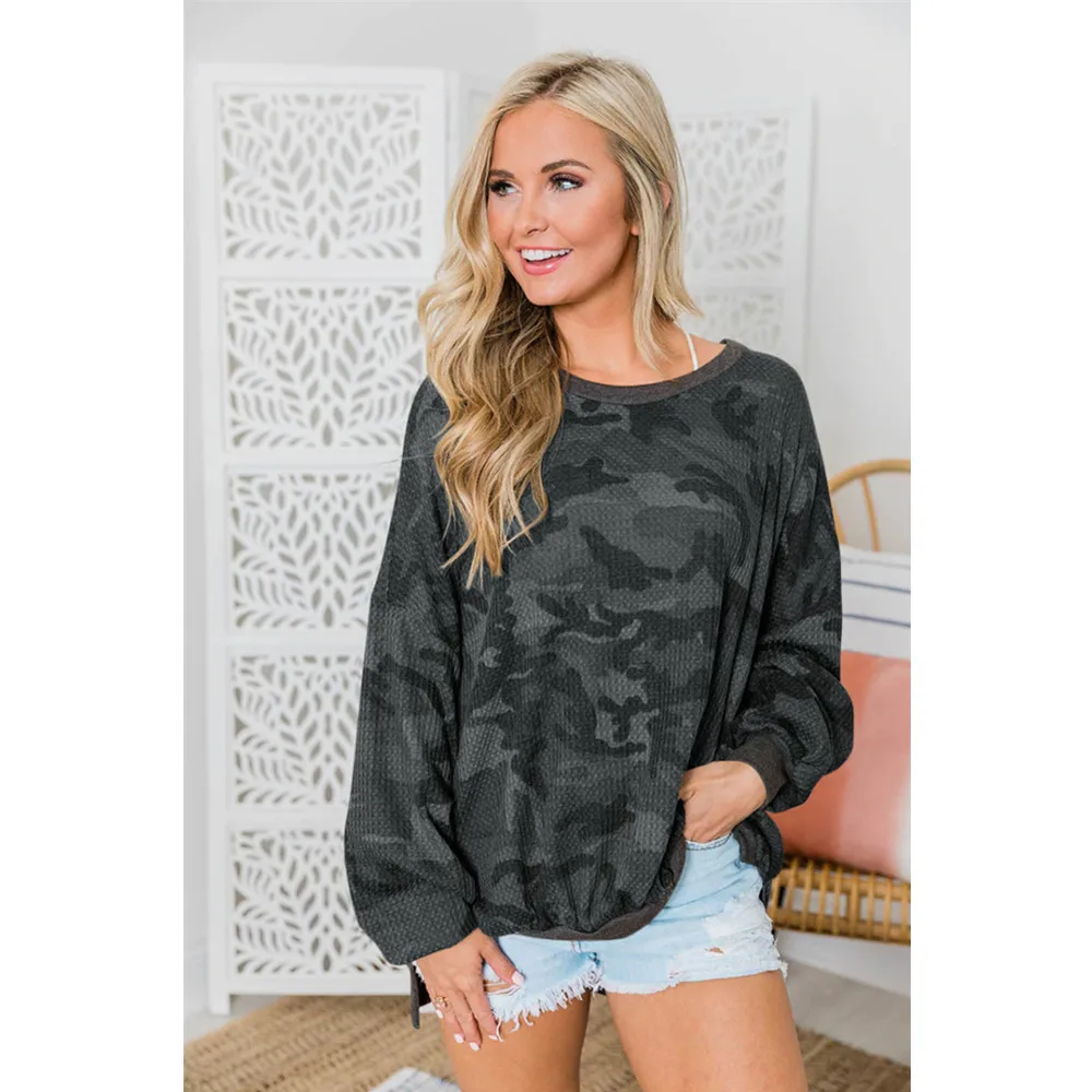 2019 Autumn Round Neck Camouflage Loose Women Long Sleeve T Shirt