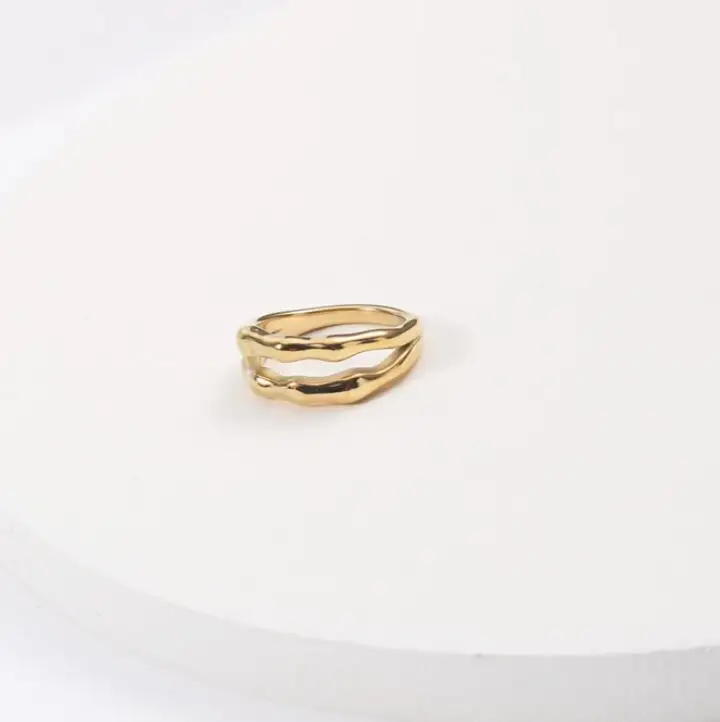 

Stainless Steel Minimal Jewelry Irregularity Band Ring Bamboo Textured Double Band Ring Gold Plated, Silver,gold,rose gold custom