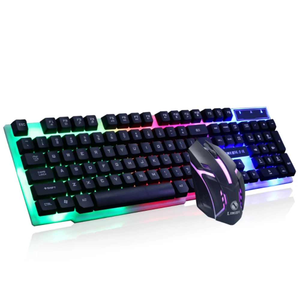 

Internet Cafe Ergonomic Glowing Game Kit Colorful Backlit Wired Keyboard and Mouse Combos Set Wired 104 Keys RGB Backlight, White, black