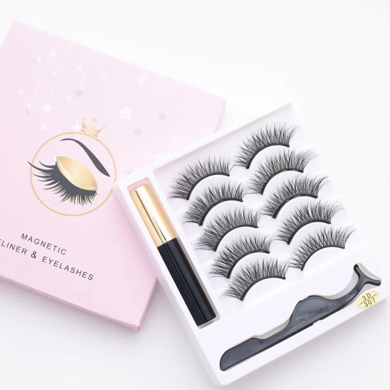 

Wholesale 5 pair 3D Mink False Eyelashes Magnetic Set Extension Waterproof Liquid Eyeliner Makeup Magnet Fake Eyelash, Natural black