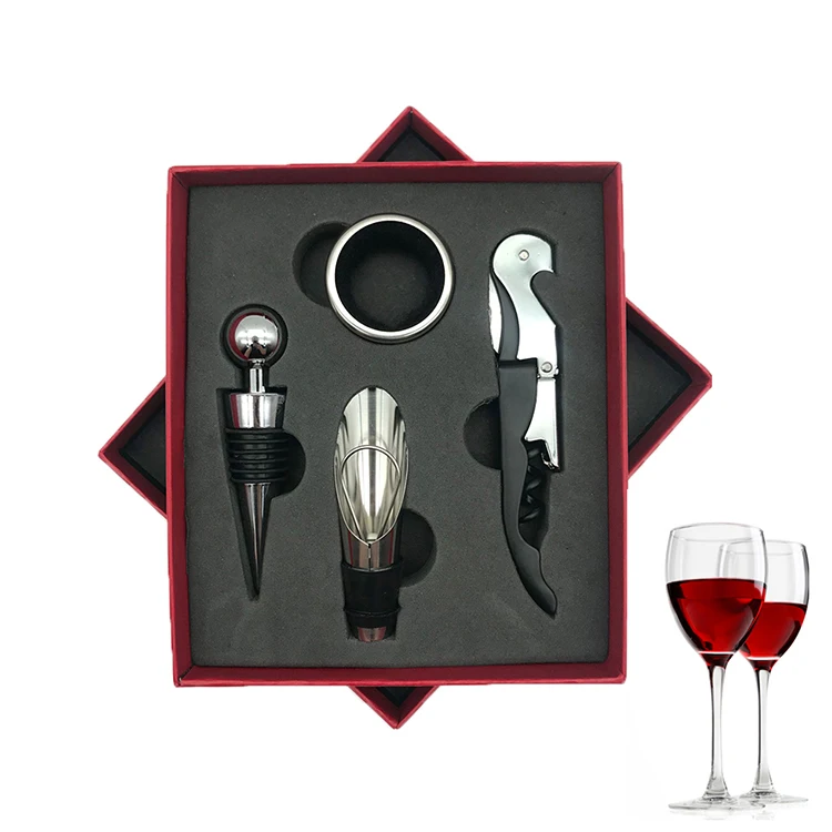 

Amazon Top Seller 2021 Bar Tools Wine Bottle Opener 4pcs Set Creative Personalized Stainless Steel Wine Corkscrew Gift Box