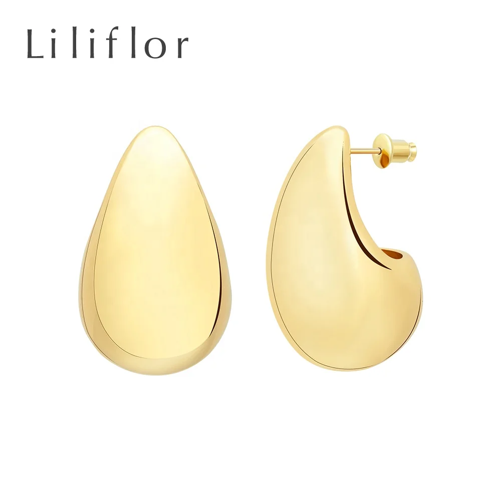 LILIFLOR Latest 18K Gold Plated Brass Jewelry Glossy Hollow Raindrop Ear Studs For Women Hop Hip Accessories Earrings E231503