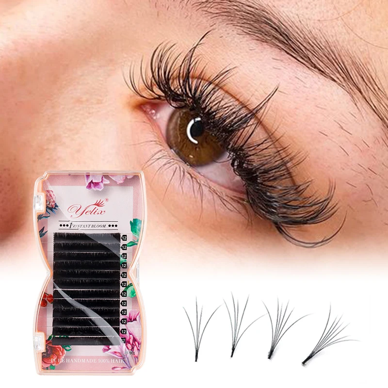 

Yelix Wholesale B C CC D Curl 8-20mm Automatic 1Sec Blooming Easy Fan Lashes Volume Eyelash Extension, Black