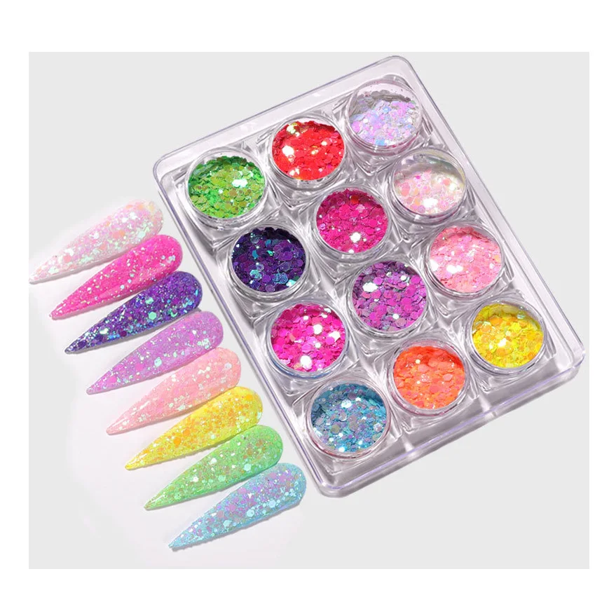 

NA0368 Nail Art Glitter Flakes Confetti Sequins 12 Colors Nail Art Sequin Nails Decals Decoration, 4 kinds of colors to choose