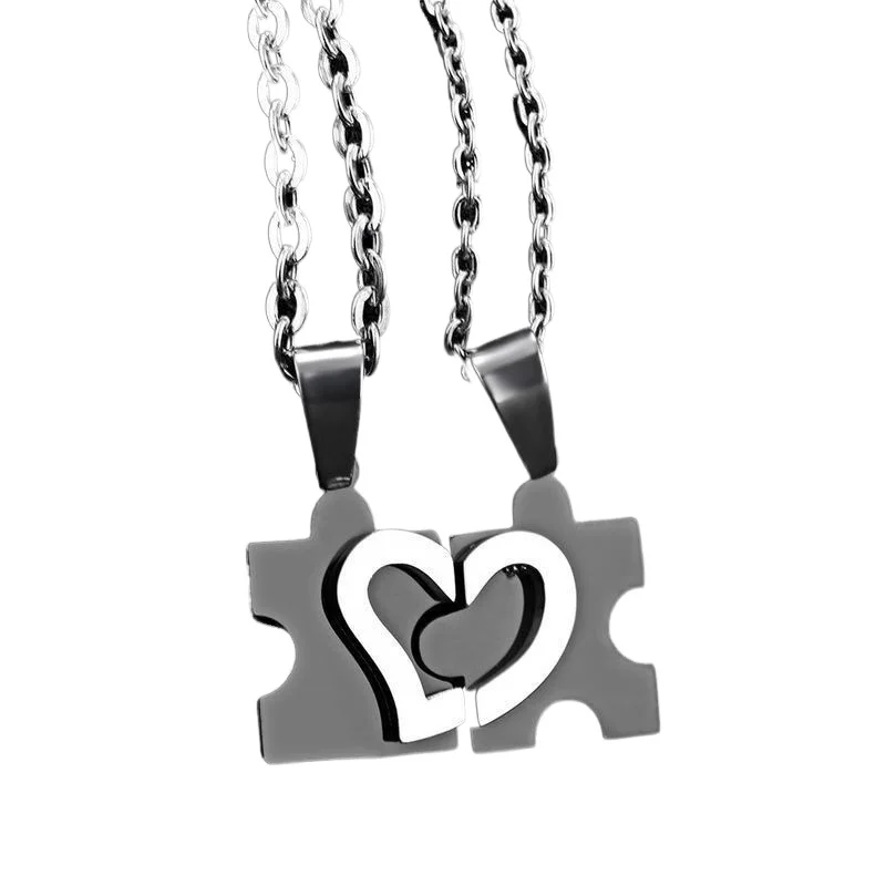 

Xifeng fashion new stainless steel with pure steel matching chain love puzzle couple titanium steel necklace, Gold color