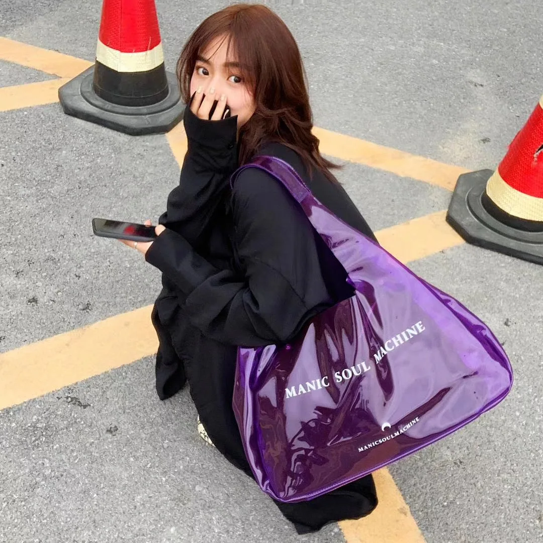 

Personalized Large-Capacity Shopping Essential Single Product Transparent Tote Bag PVC Letter Single Shoulder Handbag Y10190