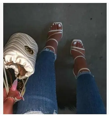 
2020 Block heel shoes women New summer high heeled Sandals Slippers Fashion Chunky Heels belt Buckle Plus size White Pink beige 