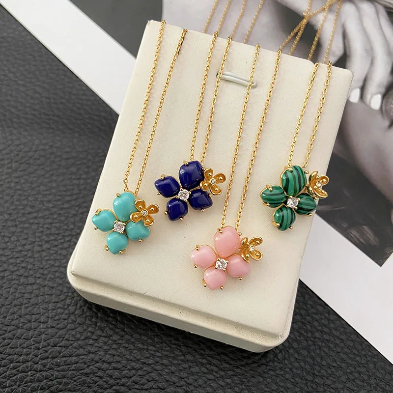 

Popular flower Fritillaria Necklace copper plated with zircon high quality Necklace women's versatile accessories clavicle chain