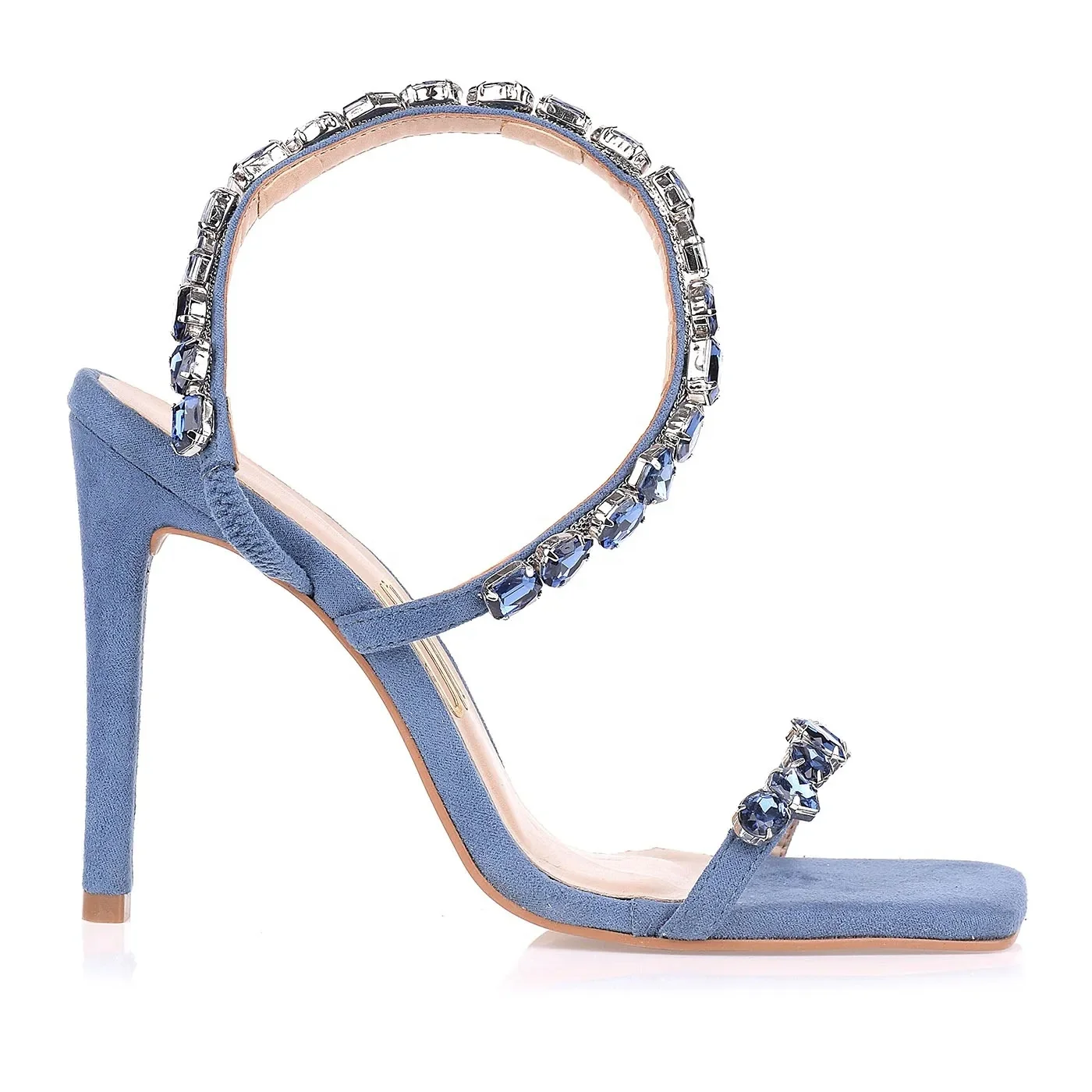 

Women Shoes 2021 Designer Sandals Women Luxury Brands Square Toe Stilettos Big Rhinestone Chain High Heels Shoes For Women, Black/blue/pink/light blue/leopard