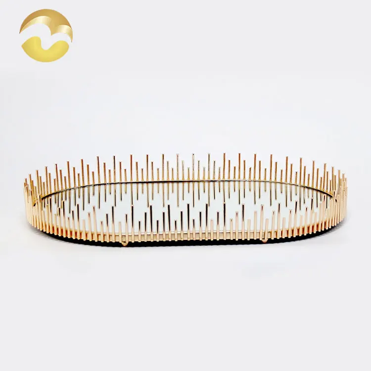 

Handle tray modern table decoration gold glass servuing tray