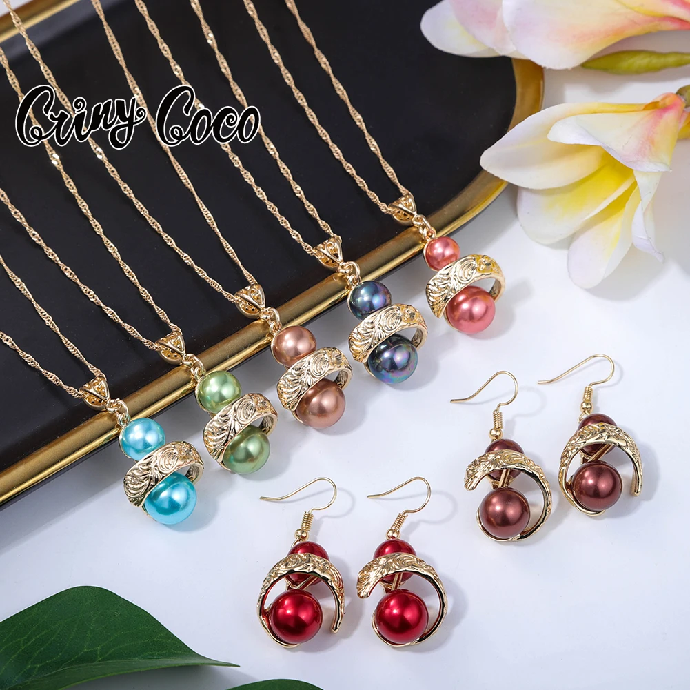 

Cring CoCo New Samoan Simplicity Irregular Pearl Necklace Earrings Sets Polynesian Hawaiian Jewelry Set Wholesale, Picture shows