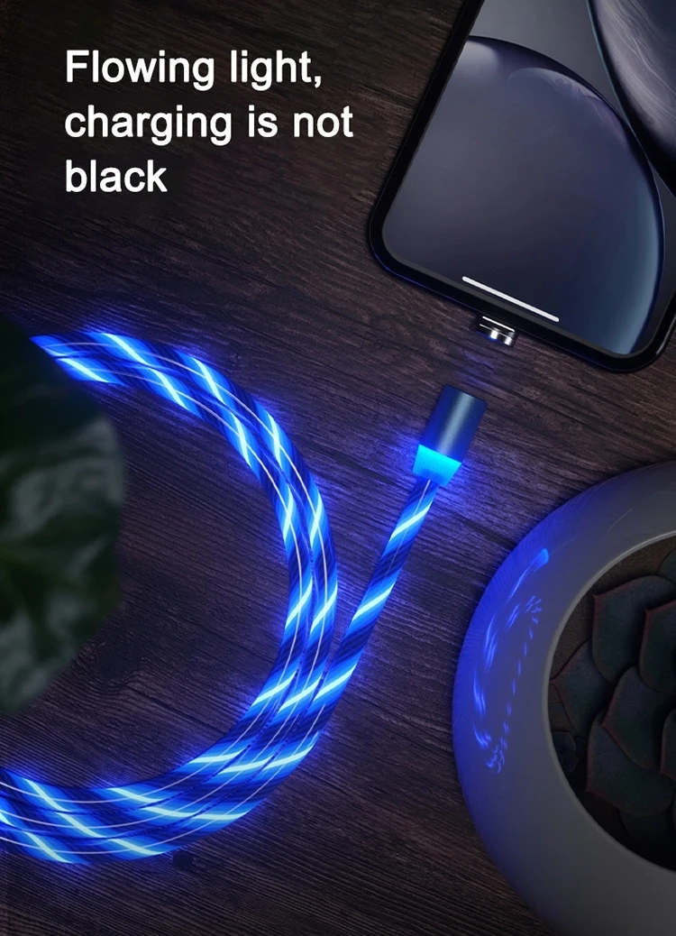 Flowing Light Magnetic Micro Type-c Fast Charger Usb Data Cable Led 3 In 1 Magnet Usb Magnetic Charging Cable - ANKUX.COM