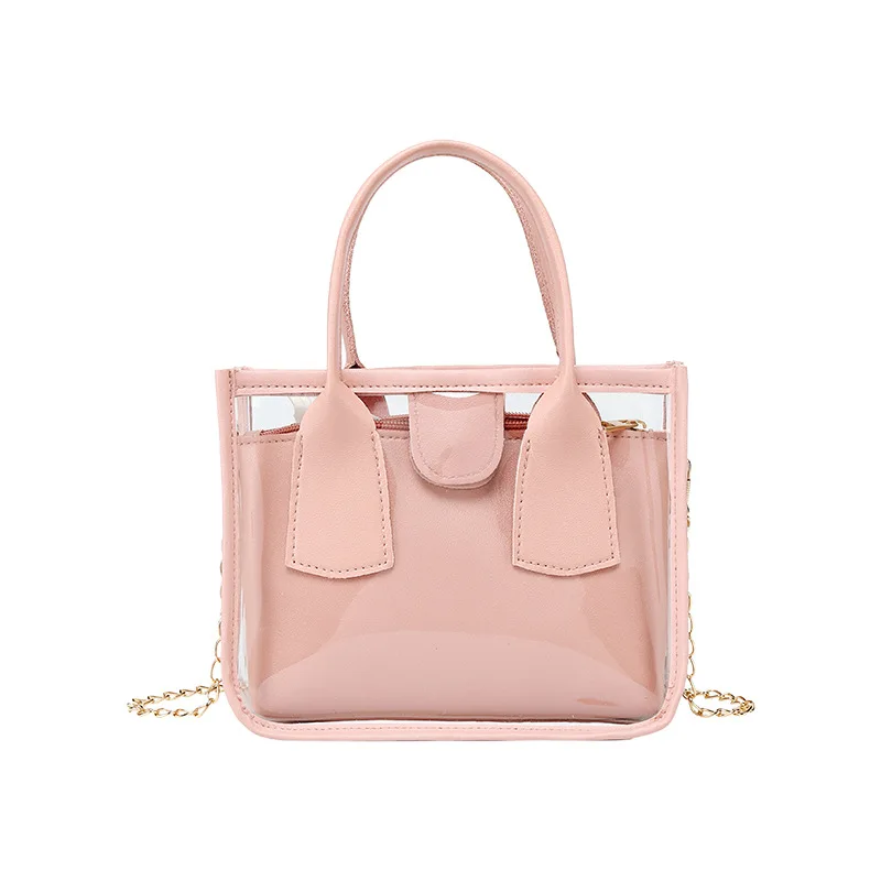 

Transparent PVC Women Candy Color Jelly Tote Bag INS Style Designer PU Handbag Fashion Mature Ladies Commuting Shoulder Hand Bag