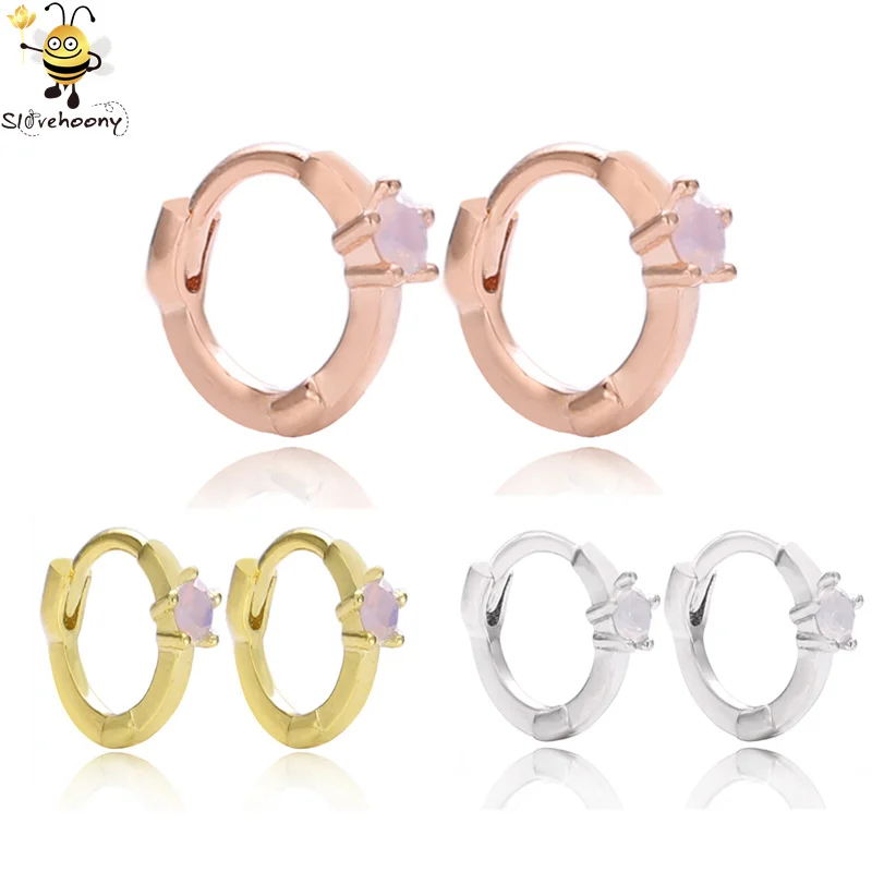 

2020 New Fashion Women Small Simple Jewelry Zircon Different colored 925 Sterling Silver Huggie Hoops Earings, Silver/24 gold plated