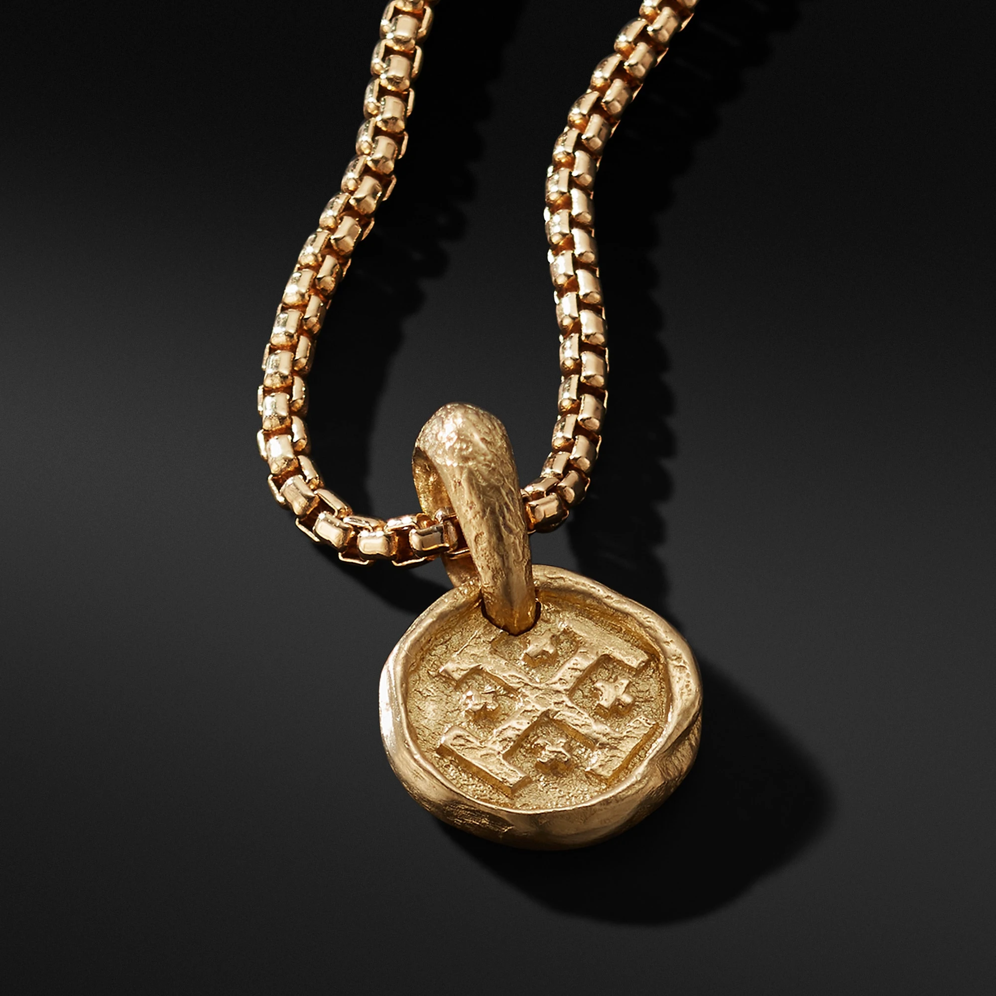 

Men 18K Gold Plated Greek Ancient Coin Pendant Stainless Steel Jerusalem Cross Necklace Jewelry, Picture shows