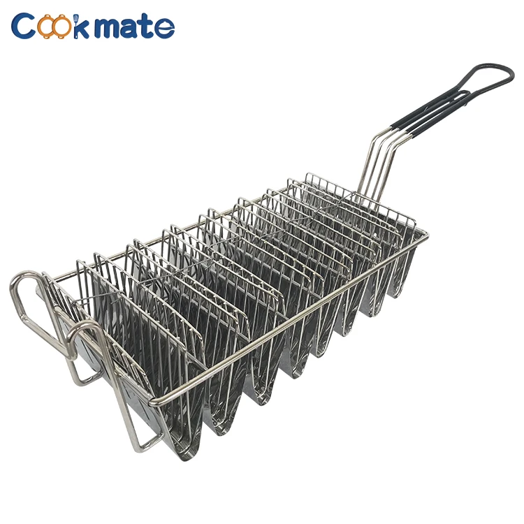 

Food Grade Commercial Heavy-Duty Taco Shell Rectangular Fry Basket With Grip Handle, Silver