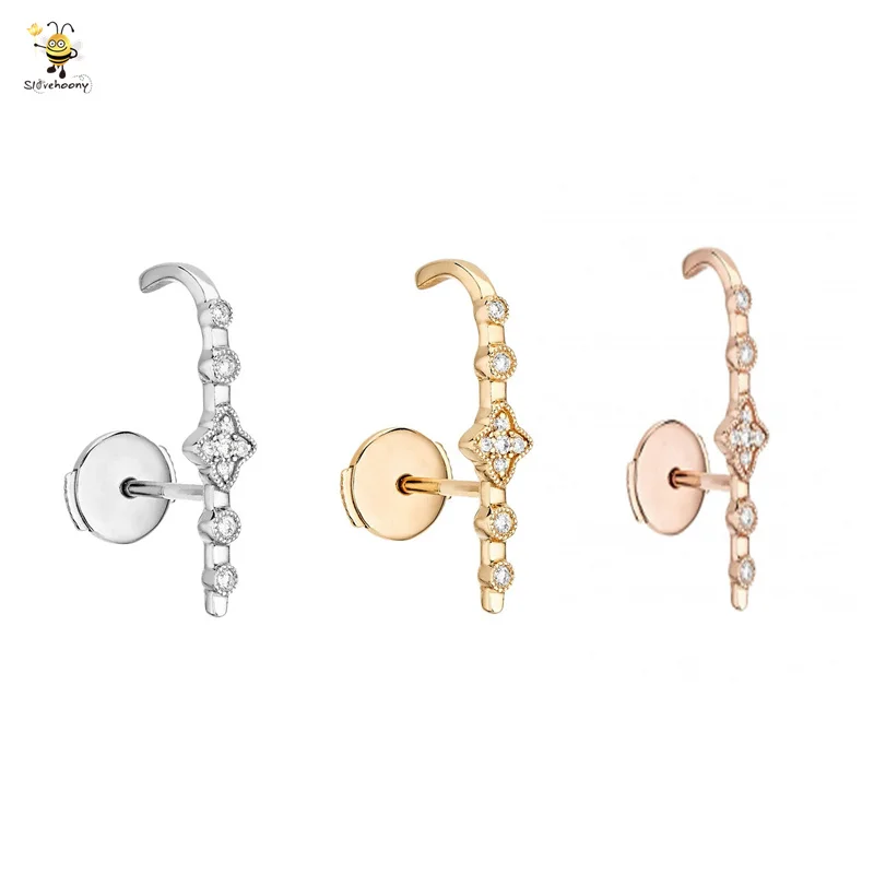 

925 Sterling Silver Pin Open Ear Rings poque Boucle D Oreille Or Rose Et Diamants Clip On Earrings For Women, Silver/24 gold plated