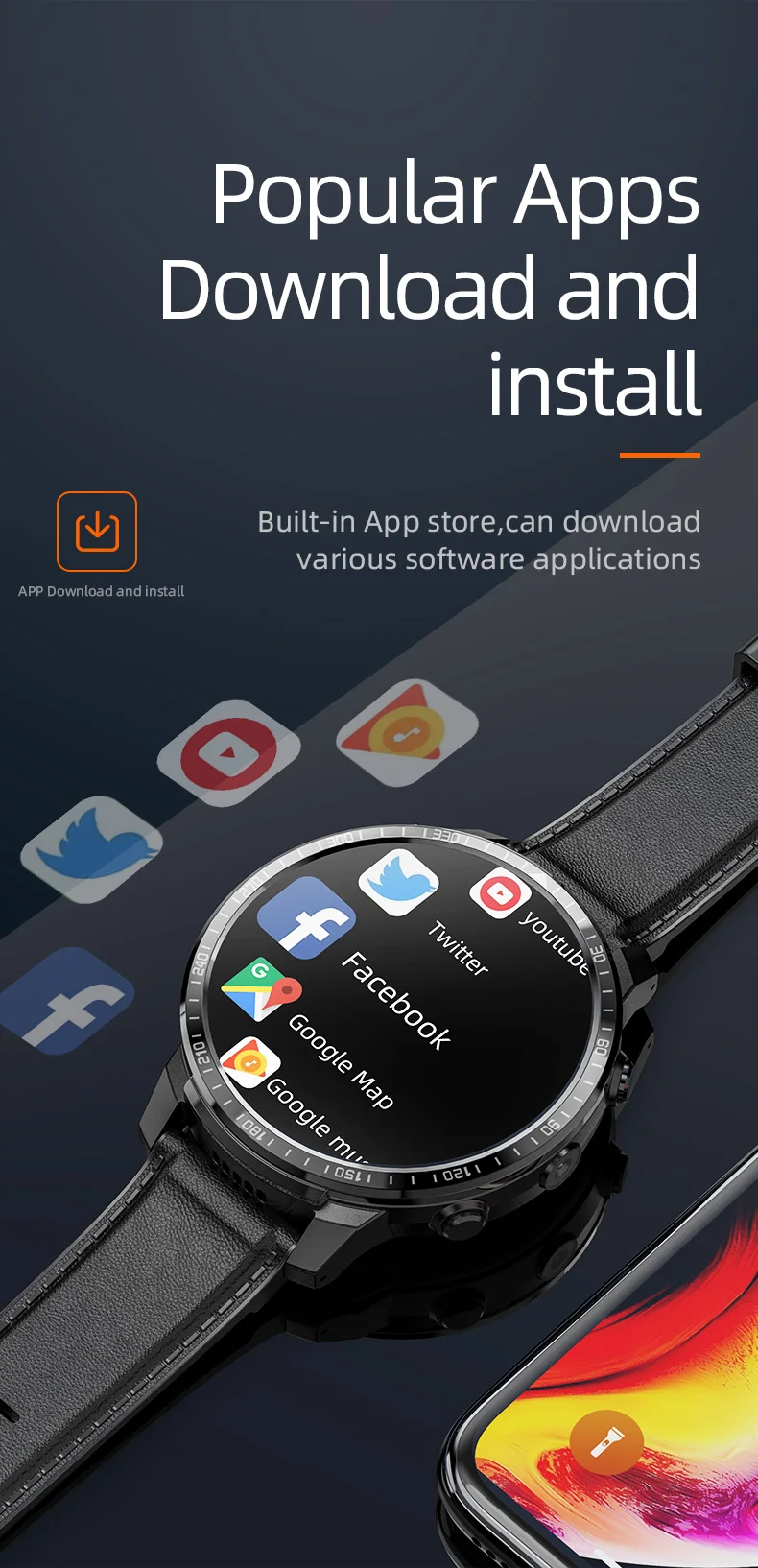 4g Smart Watch Men Women Gps Wifi With Sim Card 1.6 Inch Display 3g