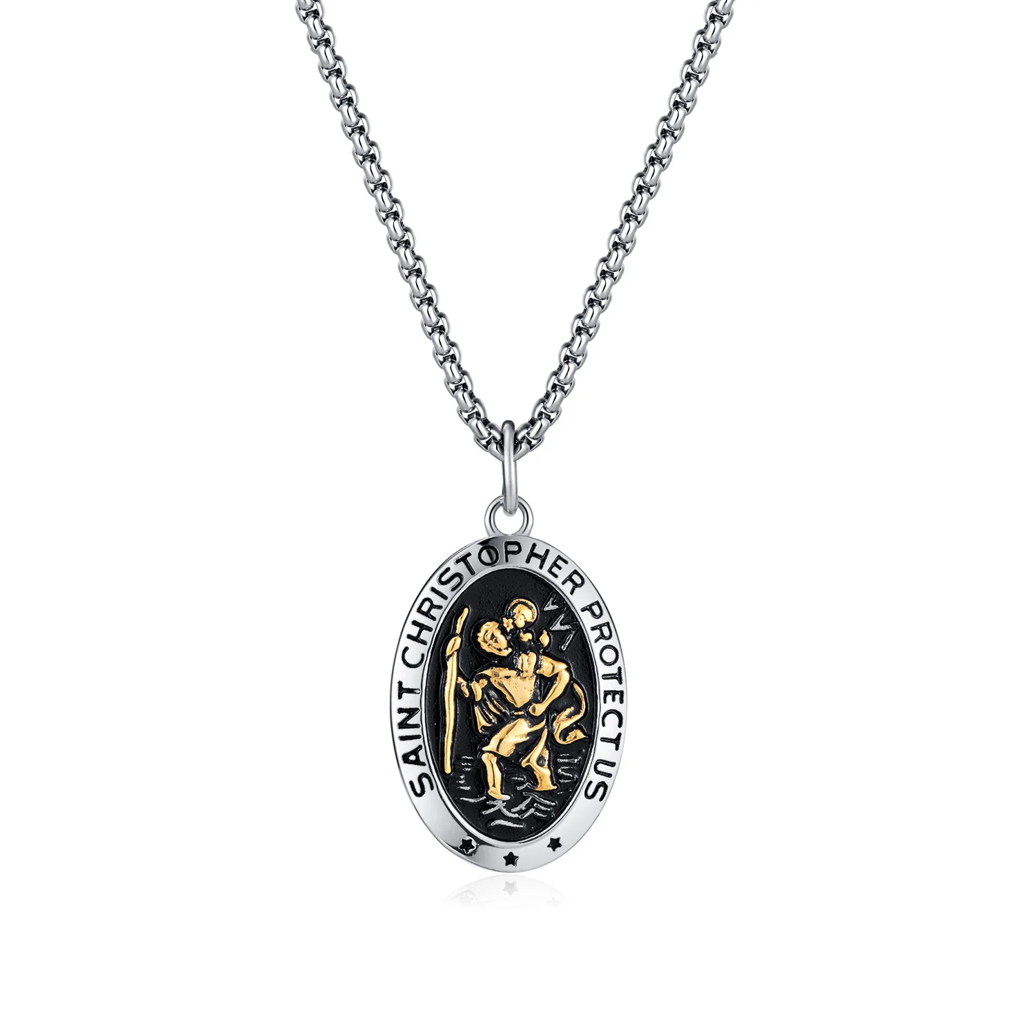 

Wholesale Fashion Jewelry Personalized Hip Hop Christopher Pendant Stainless Steel Men Necklace