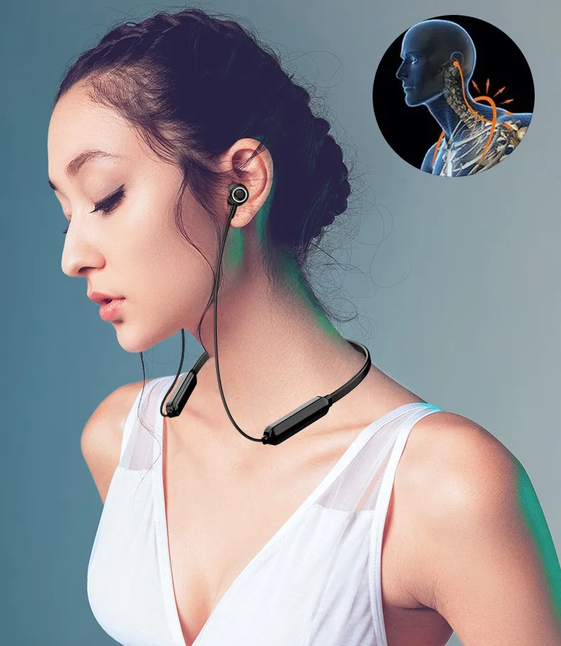 Sports wireless bluetooth headset mobile phone neck running two in-ear headset - ANKUX.COM