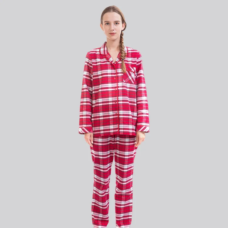 

Christmas Pajamas Set 100% Cotton Soft Warm Thick Flannel Plaid Cozy Ladies Pajamas Sleepwear, Red plaid