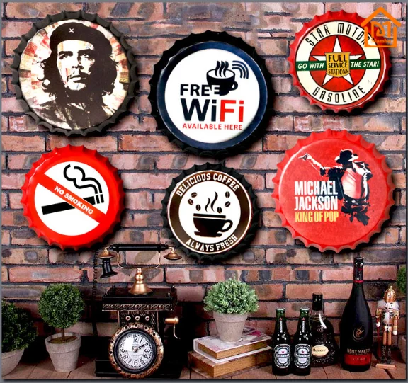 

American retro  iron painting beer cover wall hanging creative bar wall decoration industrial style iron wall decoration, Gold