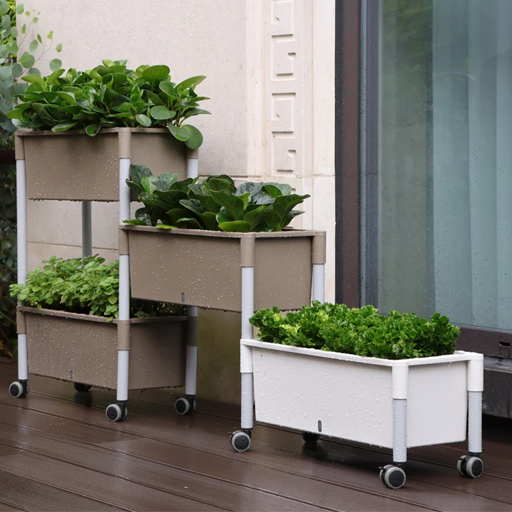 

Plastic Raised Garden Bed 1 2 3 Tier Vertical Stand Indoor Outdoor Elevated Planter Box with Legs for Flowers Vegetables Plants