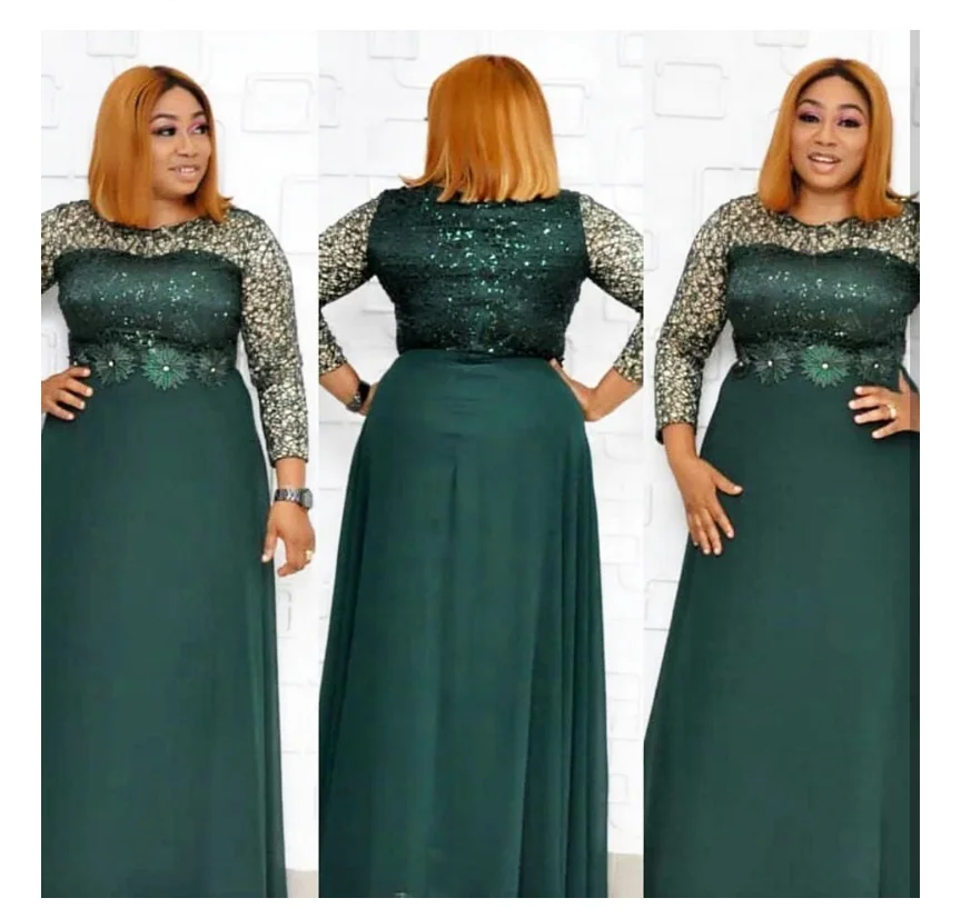 

2020 African Latest design Big swing round neck long dress banquet evening dresses