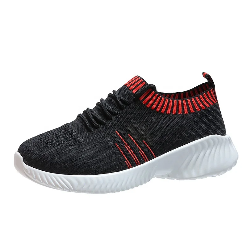 

Spring 2021 new sports shoes large size flat-bottomed flying woven lace-up stretch sneakers in Europe and America wholesale, Purple,black,grey,pink