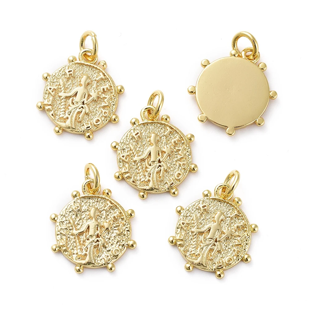 

PandaHall Flat Round with Jump Rings Golden Brass Pendants