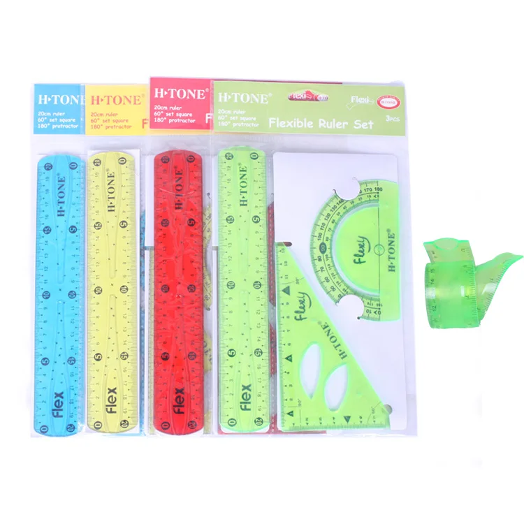 Custom logo Wholesale 15CM 20cm 30cm clear plastic flexible ruler set for school stationery supplies kids3pcs 4pcs soft ruler