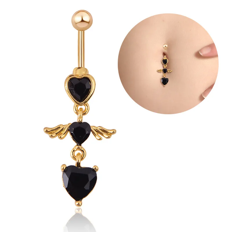 

Body Piercing Gold Plated Pink Red Blue Heart Stone Angel Wing Dangle Navel Button Crystal Belly Ring