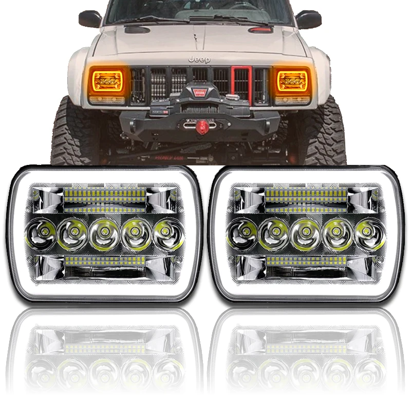 

5x7 7X6 Rectangular Leds Headlights with 5100Lm DRL & Turn Signal for 1984-2001 Jeep Cherokee XJ Truck Pickup