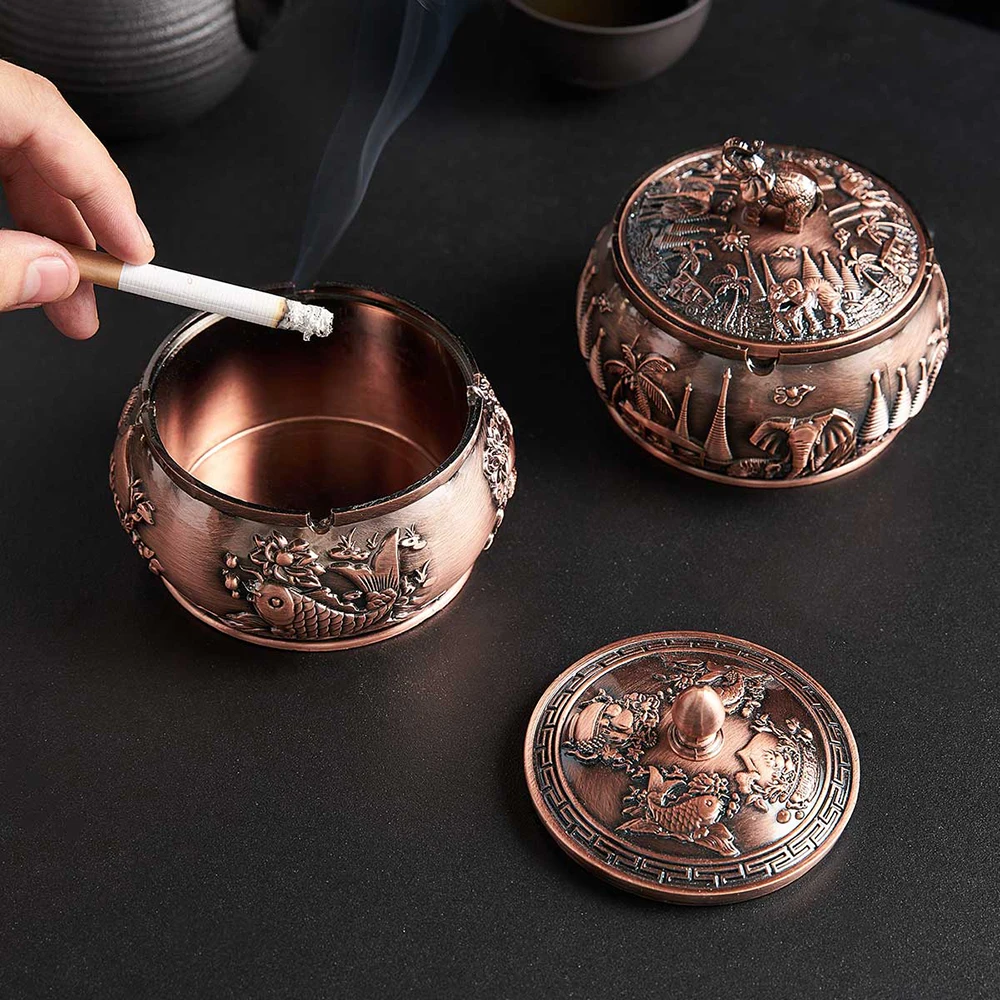 

Chinese Retro Ashtray Animal Shape Round Shape Crafts Lucky Mascot Portable Ashtray Office Desktop Decoration Accessories Gift