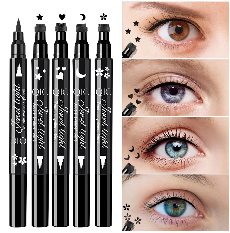 

Wholesale QIC Double-headed Seal Eyeliner Private Label Waterproof Beginners Stamp Liquid Eyeliner Pen