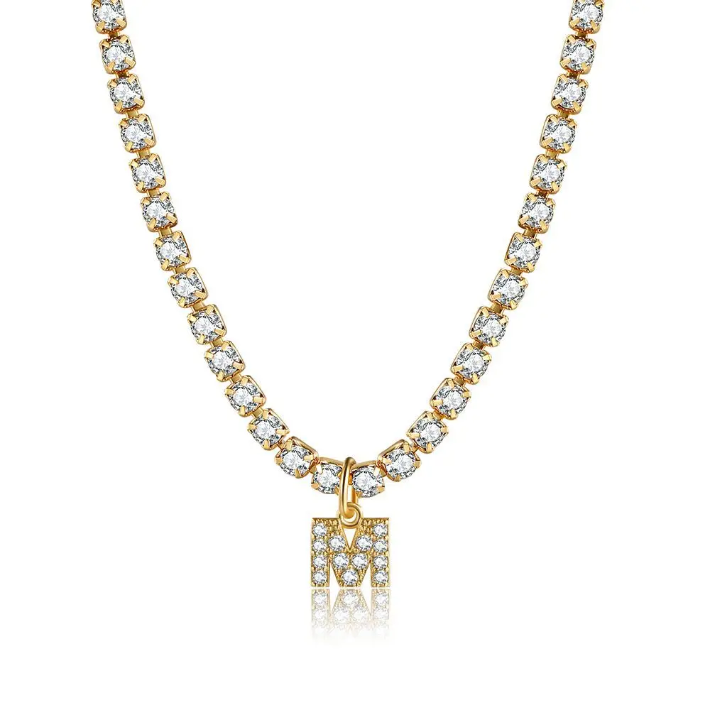 

Hip Hop Zircon Pendant Gold Diamond Necklace Cz Tennis Chain Iced Out Letter Necklace Jewelry 18K Gold Plated, Gold color