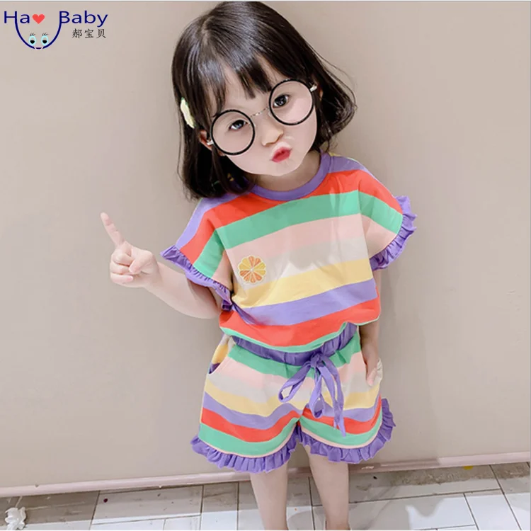 

Hao Baby 2020 Summer New Girl Suit Kids Rainbow Bar Treasure Fashion Sports Play Sets, As picture