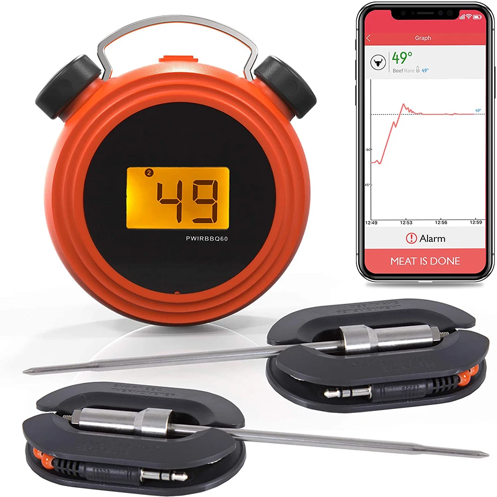 

Hypersynes Digital Small Wireless Barbecue Gril Oven Cooking Thermometer With Free App MiniClock, Orange/black customized