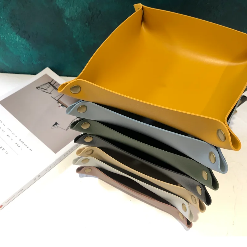 

2021 Ready Stock PU leather table storage tray Organizer Holder for Key Office office stationery Phone Wallet, Customized