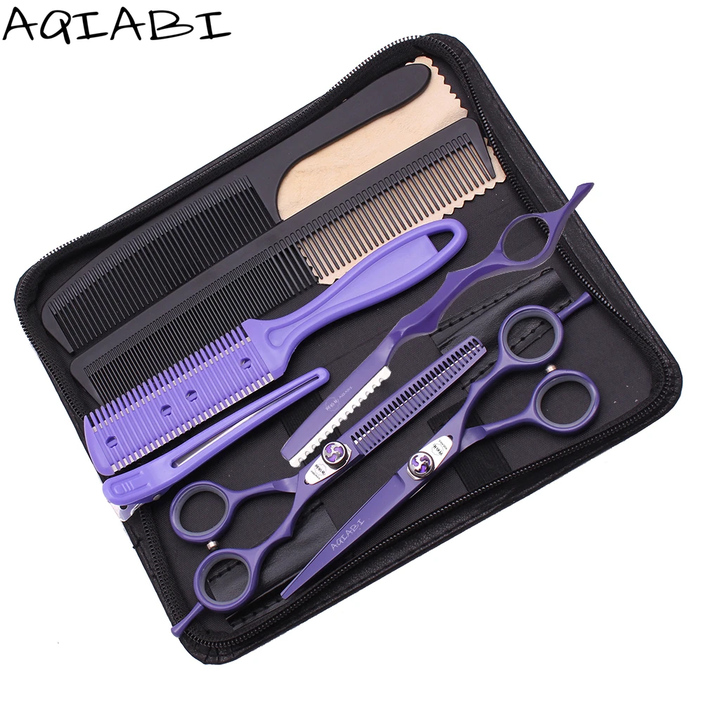 

Hairdresser Scissors Set 5.5" 6.0'' AQIABI Japan Steel Hair Cutting Scissors With Razor Thinning Shears Barber Haircut Set A1018, Purple