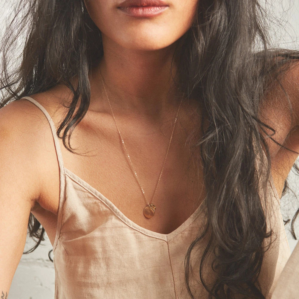 

Customized Stainless Steel Double Round Circle Disc Necklaces 6MM And 13MM Gold Plated Silver Minimalist Pendant Necklace, Rose gold, 14k gold, silver