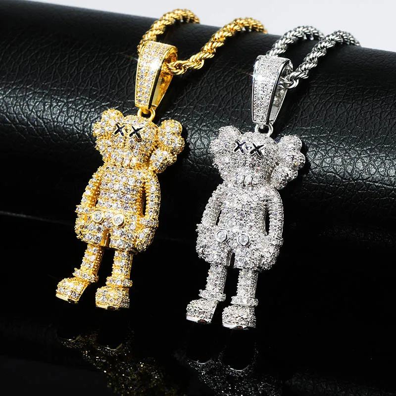 

Hiphop 18K Gold Plated Zircon Sesame Street Cartoon Doll Pendant Necklace