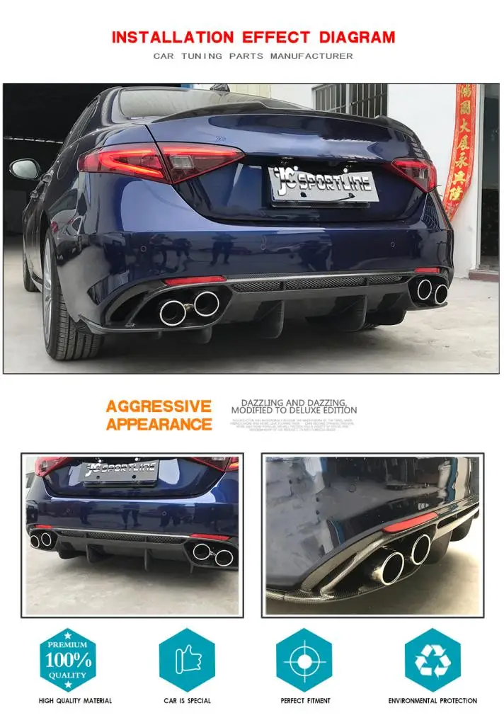 Jcsportline Carbon Fiber Rear Diffuser for Alfa Romeo Giulia 2017-2020