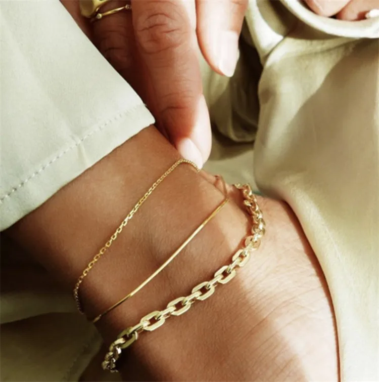 

European And American Simple Mix And Match 3 Piece Suit Anklet Bohemia Beach Multi-Layer Anklet, Gold,silver