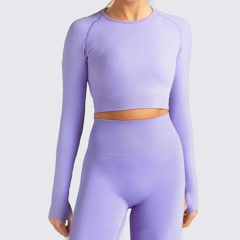 

Seamless Women Yoga Set Workout Sportswear Gym Clothing Fitness Long Sleeve Crop Top High Waist Leggings Sports Suits