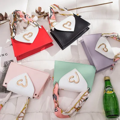 

FLB139 wholesale 2020 fashion heart decor womens handbags and purses cross female bag with scarf, Pink, red, black, purple, green