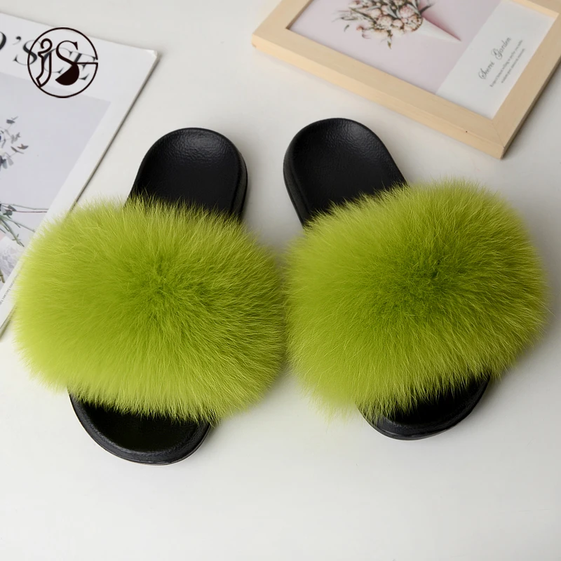 

2021 Fashion Good Selling Fur slides Luxury design 100% real fox Fluffy fur slippers plush Women slippers, Picture