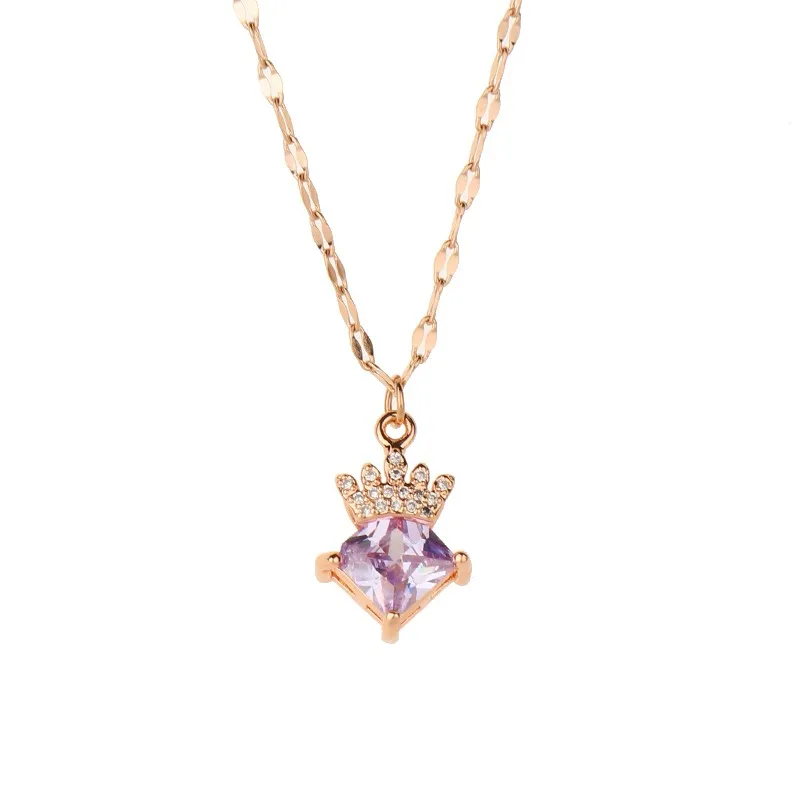 

Fashion Design 5 Style Key Lock Crown Charm Necklace CZ Micro Pave Stainless Steel Necklace