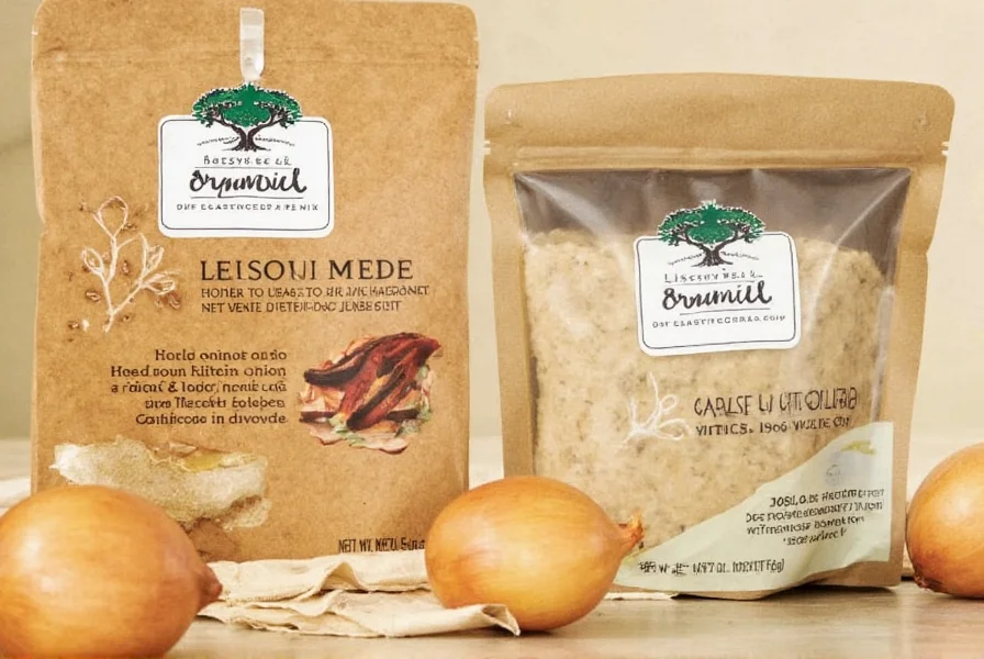 Choosing onion soup mix at grocery store