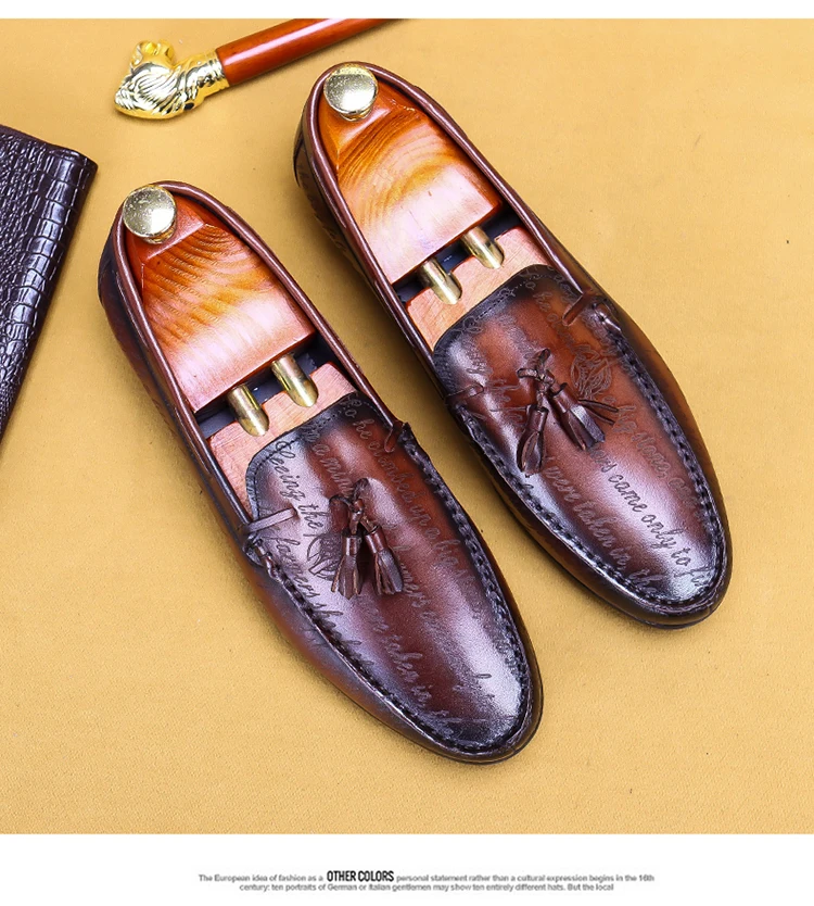 

Tassel loafers soft leather one-step men's leather business casual toe top layer cowhide leather shoes